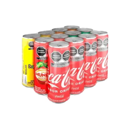 Paquete de 12 latas de refresco 355 ml de la gama de Coca-Cola